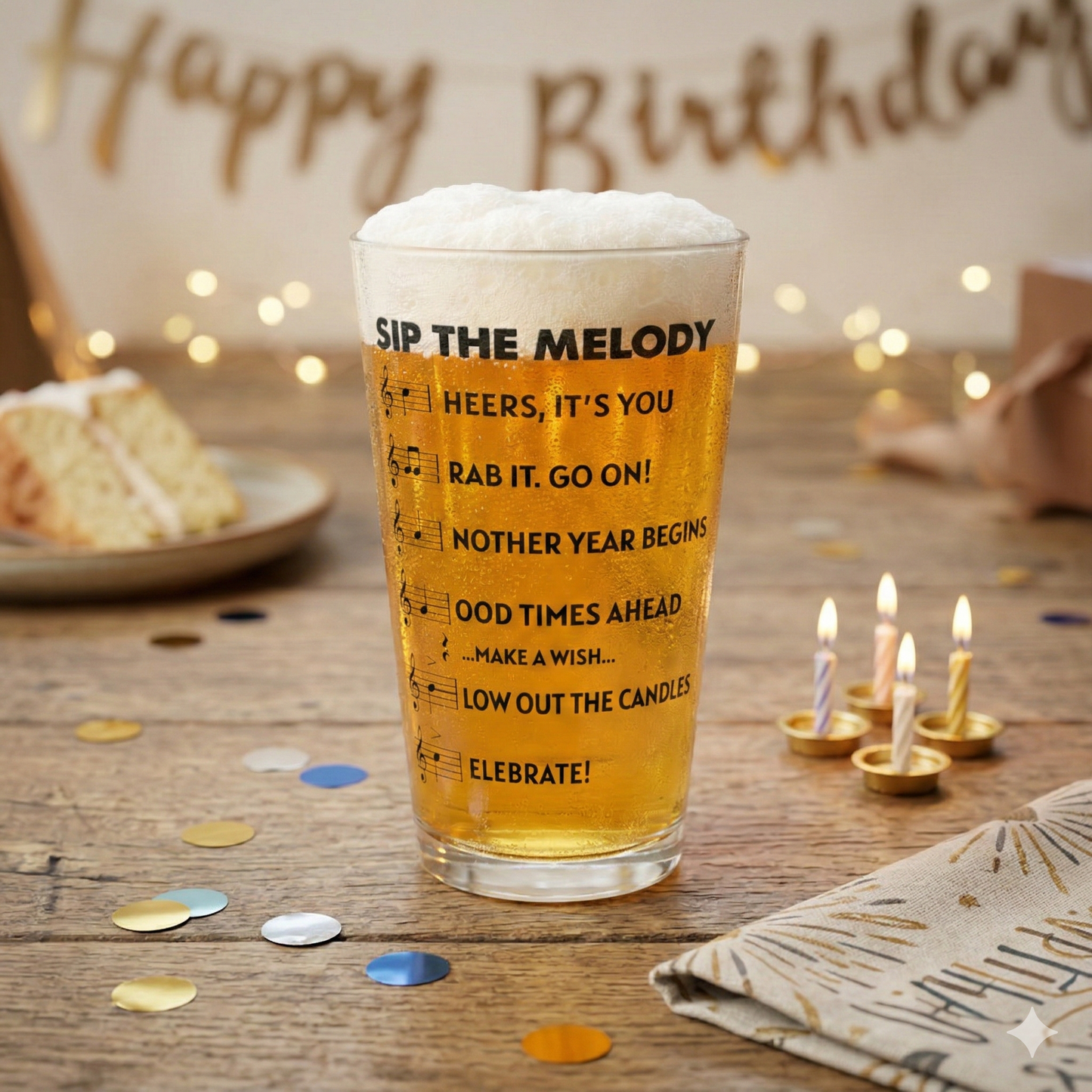 Sip The Melody Birthday Beer Pint – Musical 16oz Celebration Glass
