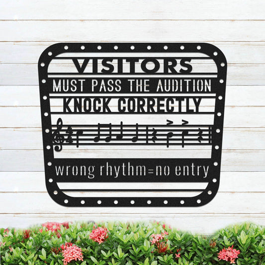 Musician Door Sign – “Visitors Must Pass The Audition” Funny Metal Door Sign Gift