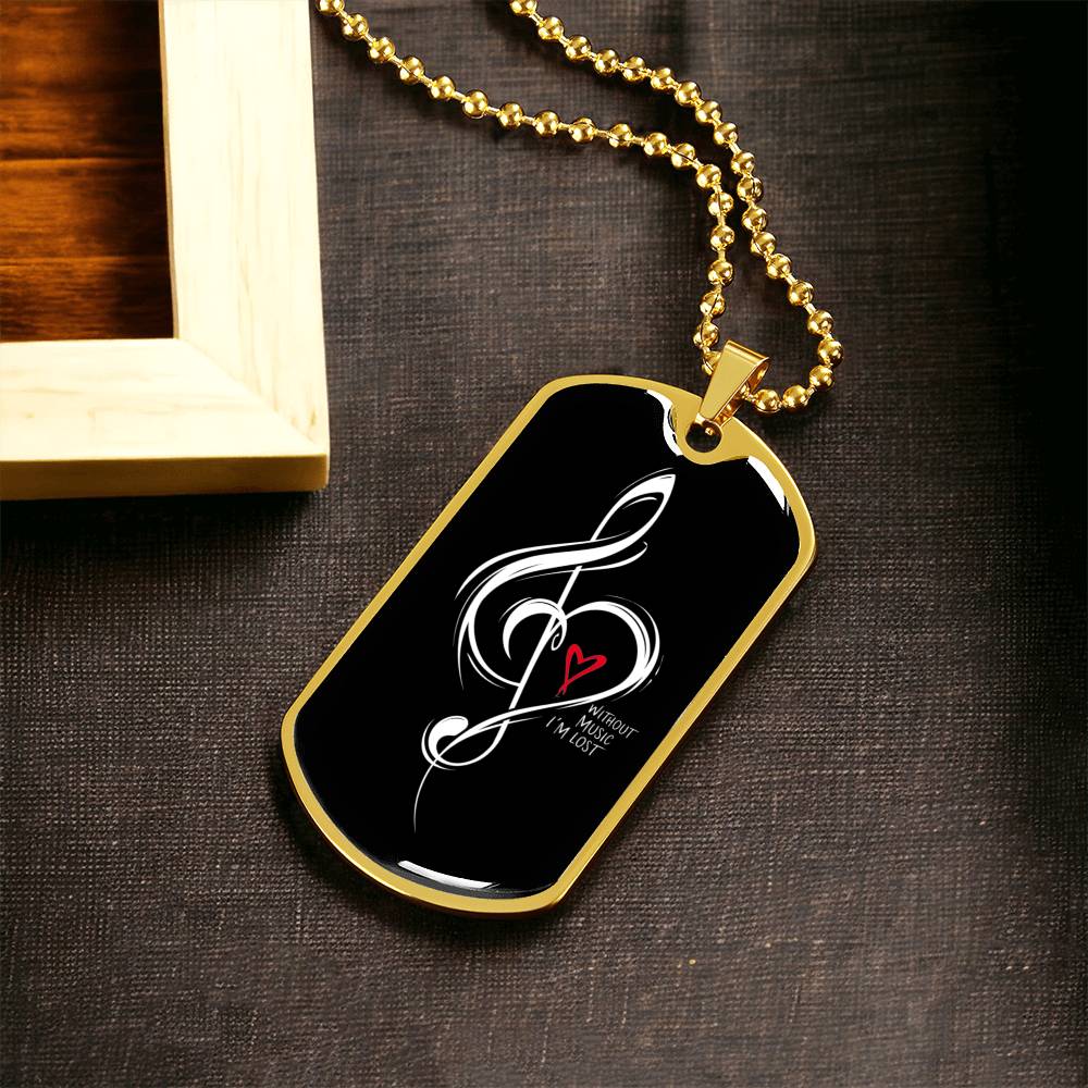 Without Music I'm Lost Black Dog Tag Necklace