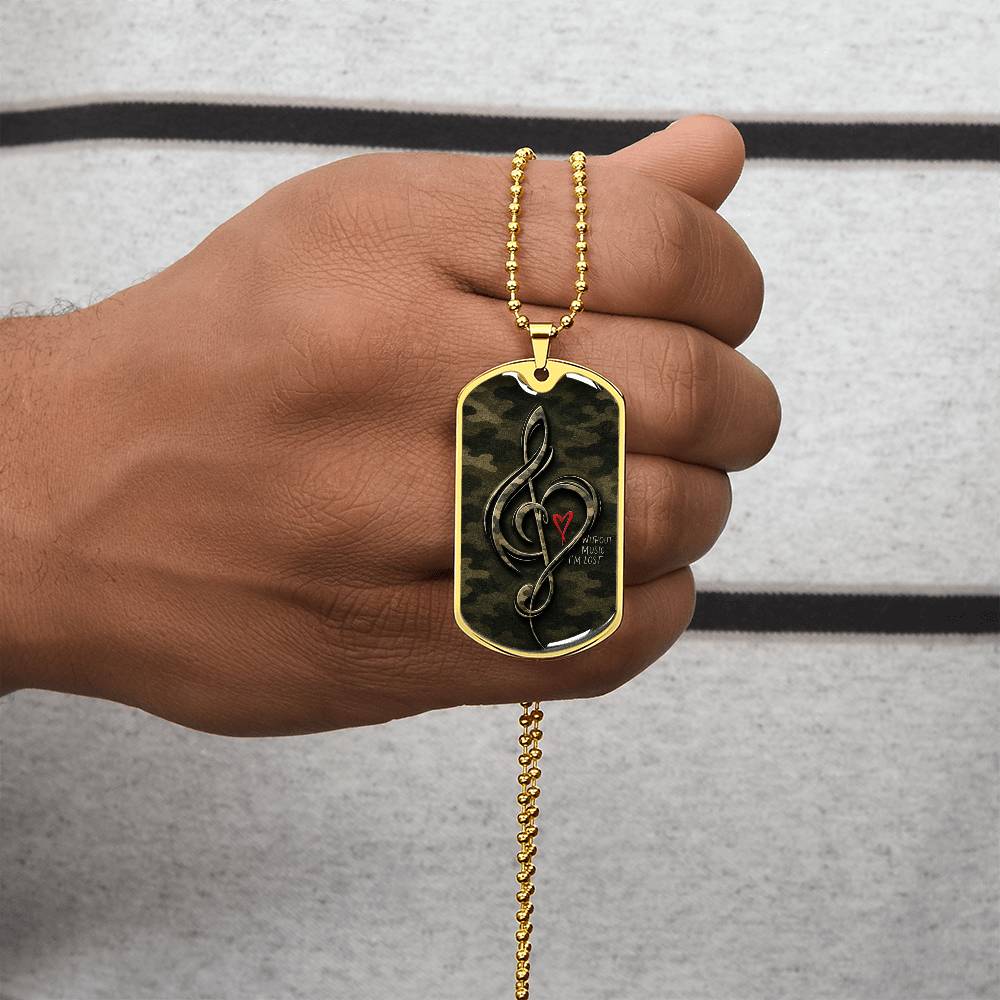 Without Music I'm Lost Dog Tag Necklace