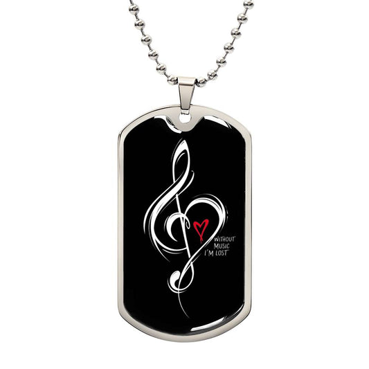 Without Music I'm Lost Black Dog Tag Necklace