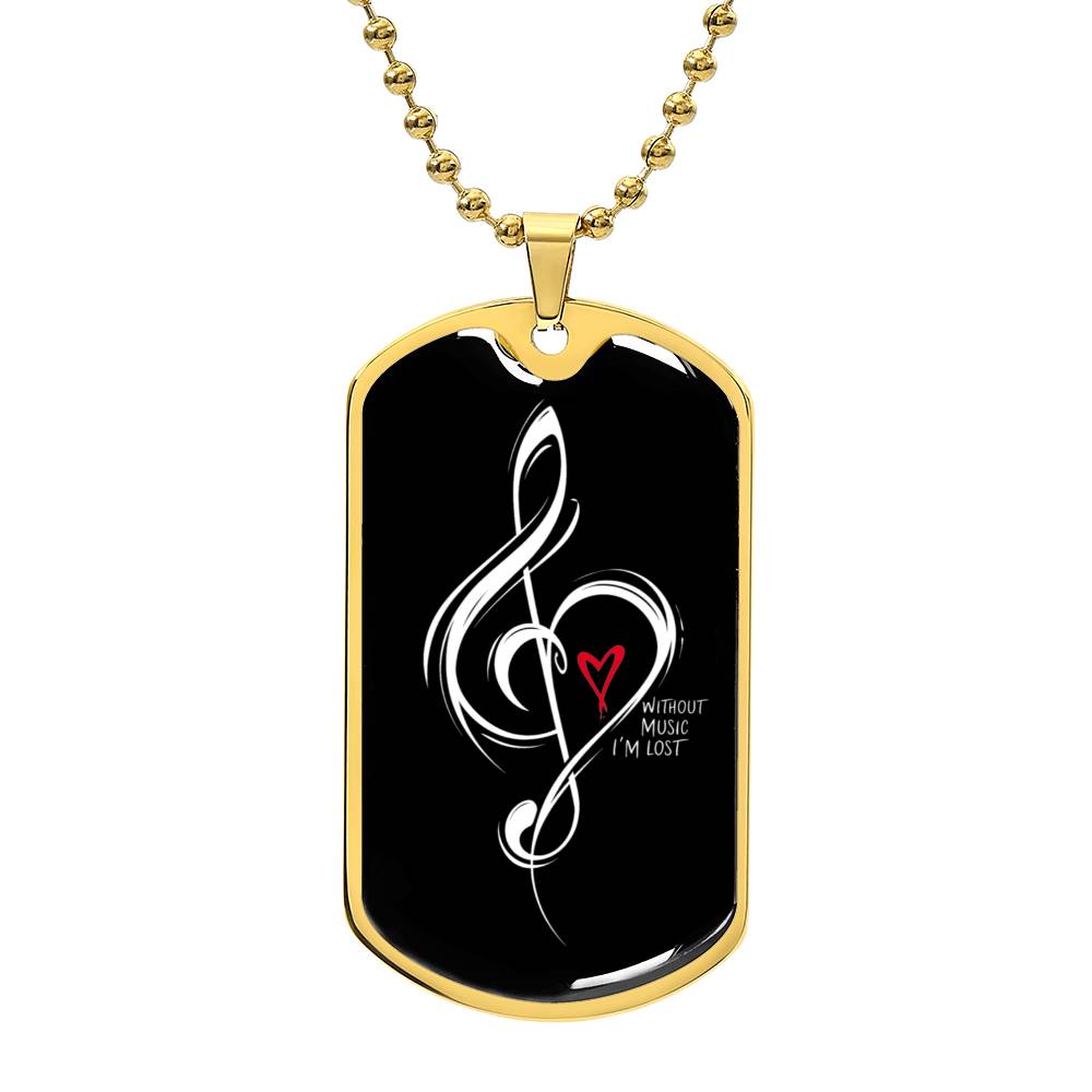 Without Music I'm Lost Black Dog Tag Necklace