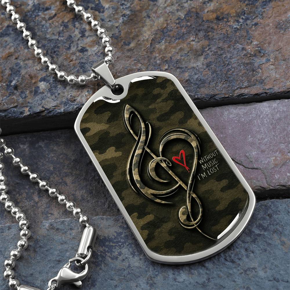 Without Music I'm Lost Dog Tag Necklace