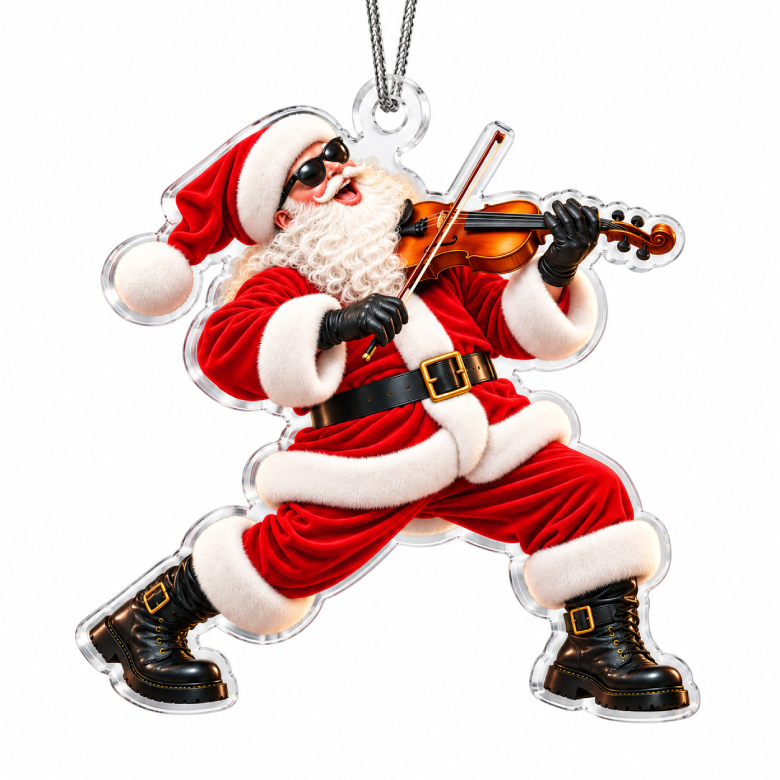 Violin Santa Acrylic Christmas Ornament