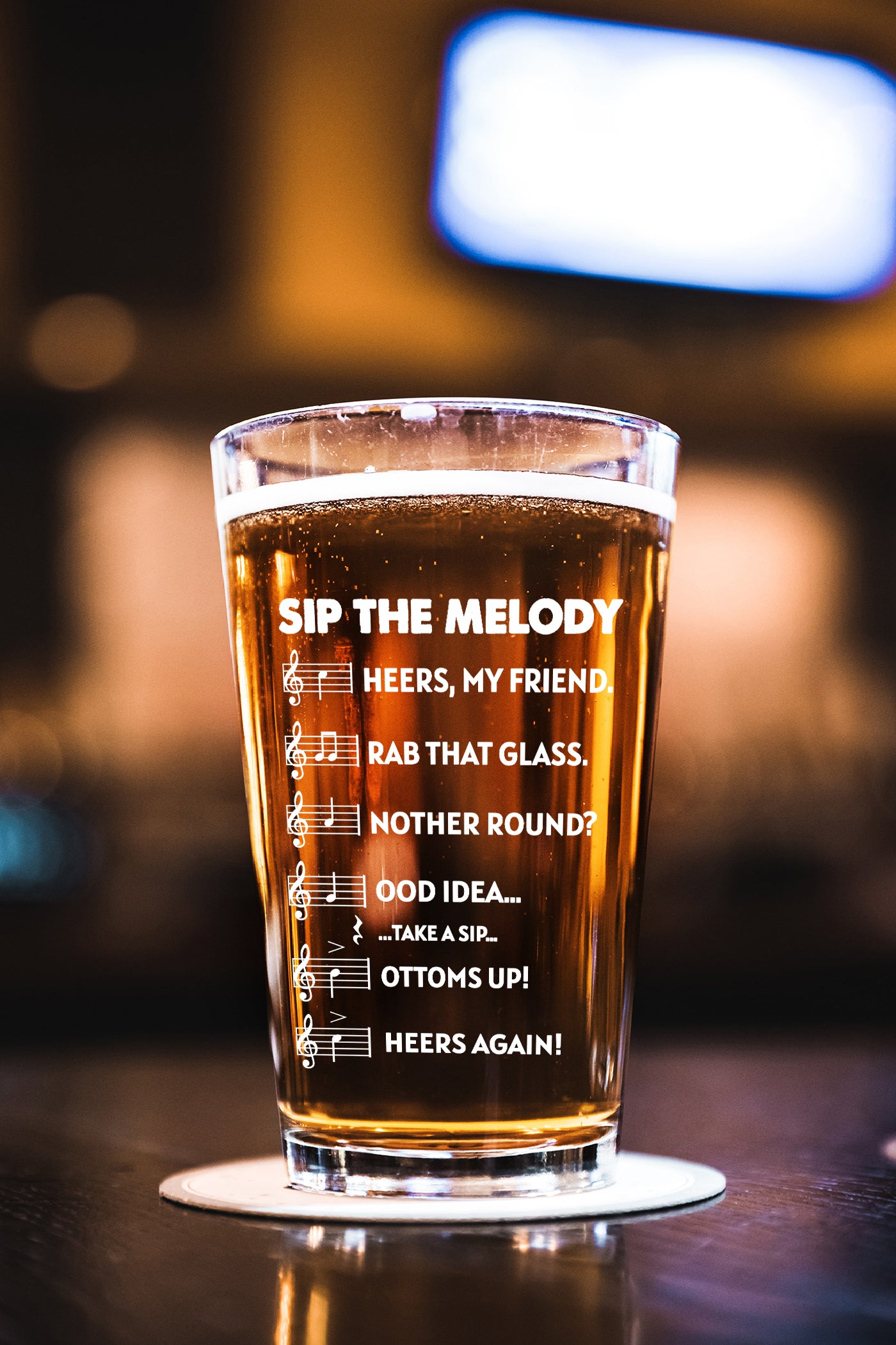 Sip The Melody™ 16oz Pint Glass – Music Lover Beer Glass