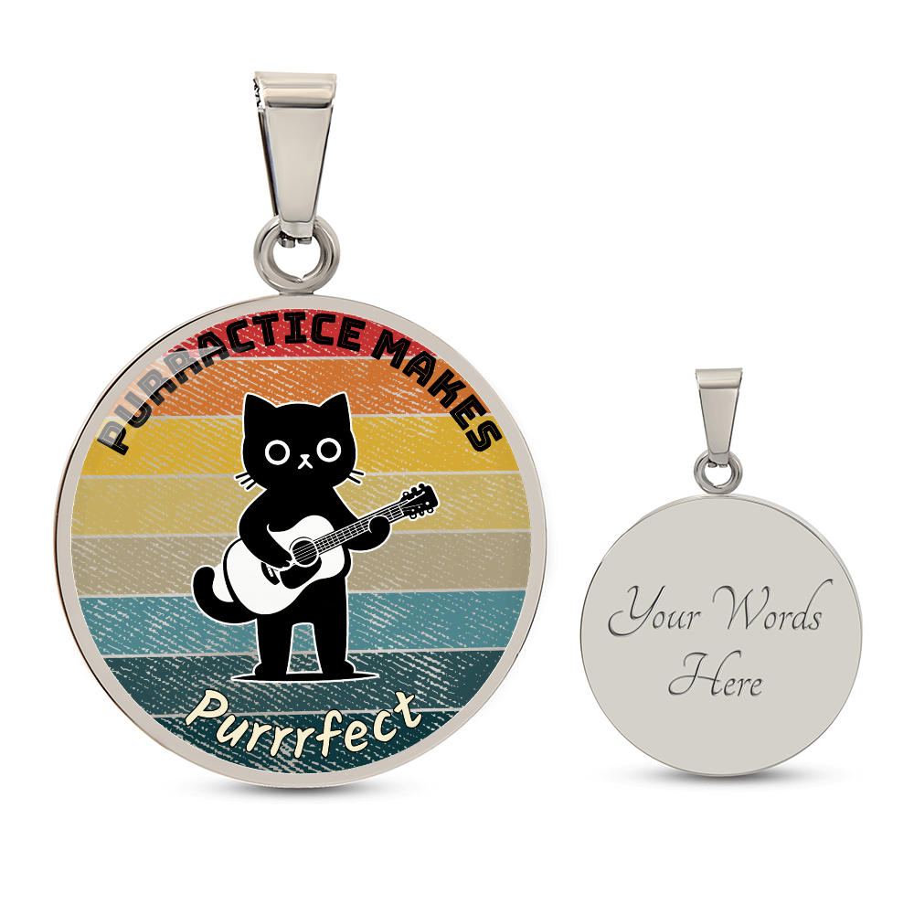 Music Cat Design Necklace – Acoustic Guitar   Personalized Back Engraving