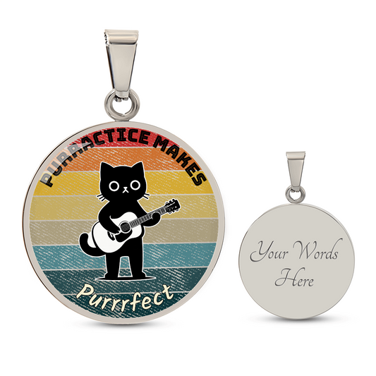 Music Cat Design Necklace – Acoustic Guitar   Personalized Back Engraving