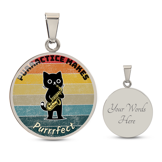 Music Cat Design Necklace – Saxophone   Personalized Back Engraving