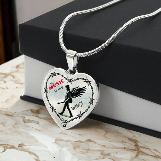 Music Is My Wings Necklace – Guitar Angel Heart Pendant