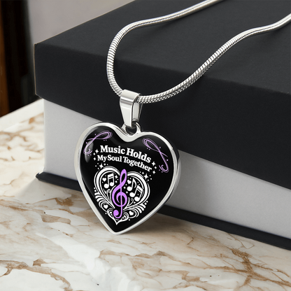 Music Holds My Soul Together Necklace – Heart Music Note Pendant, Meaningful Gift for Music Lovers