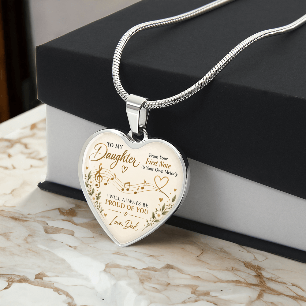 To My Daughter – From Your First Note Heart Necklace