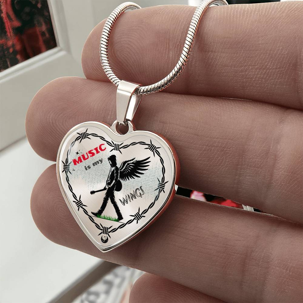 Music Is My Wings Necklace – Guitar Angel Heart Pendant