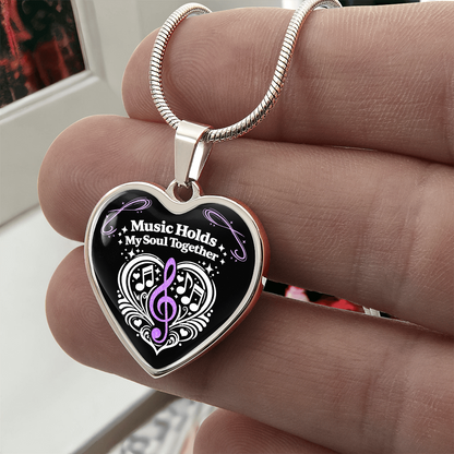 Music Holds My Soul Together Necklace – Heart Music Note Pendant, Meaningful Gift for Music Lovers