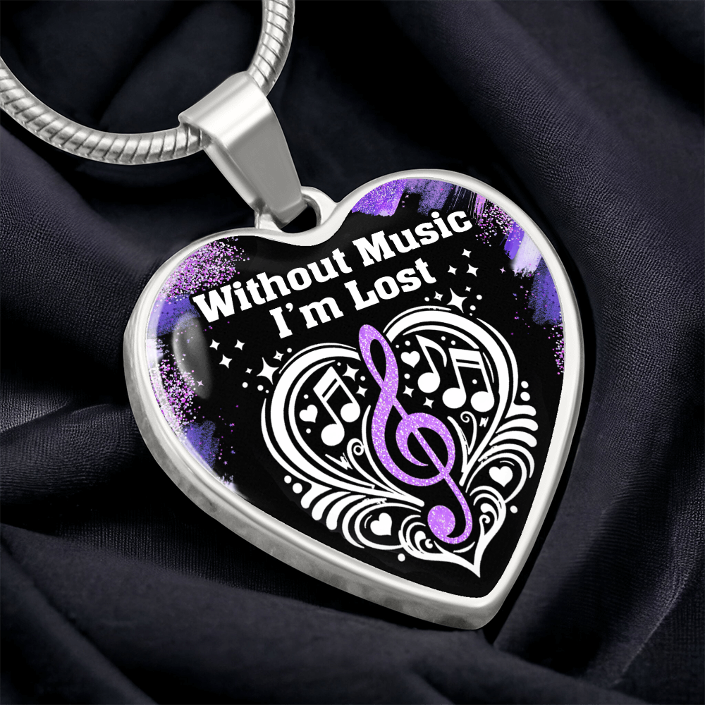 Without Music I'm Lost – Black Heart Music Necklace
