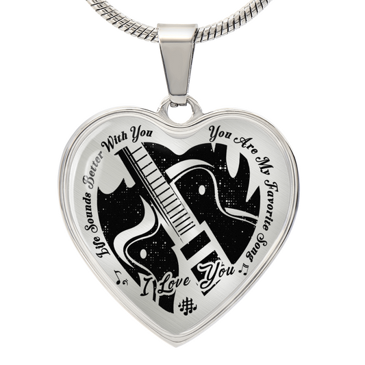 Life Sounds Better With You Guitar Necklace – Personalized Back Engraving Gift