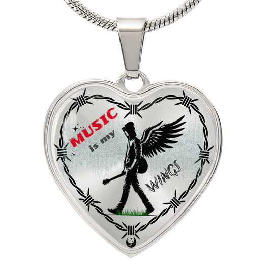Music Is My Wings Necklace – Guitar Angel Heart Pendant