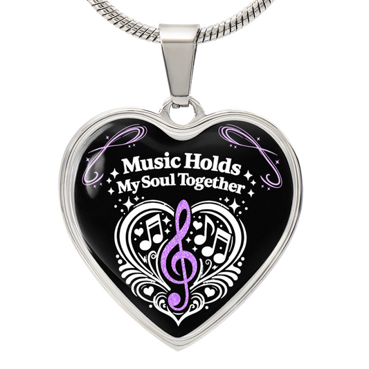 Music Holds My Soul Together Necklace – Heart Music Note Pendant, Meaningful Gift for Music Lovers