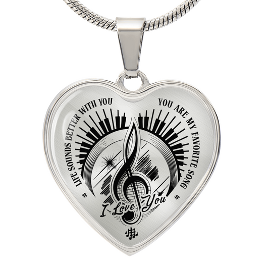 I Love You Music Heart Necklace – Personalized Back Engraving Gift