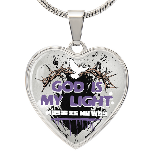 God Is My Light, Music Is My Way – Faith & Music Heart Necklace