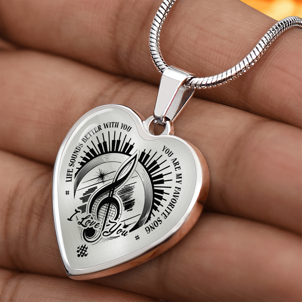 I Love You Music Heart Necklace – Personalized Back Engraving Gift
