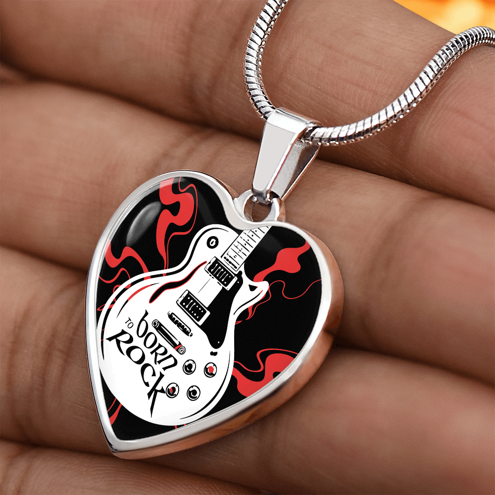 Born to Rock Heart Guitar Necklace