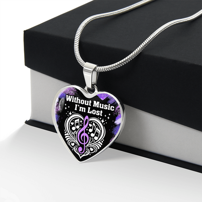 Without Music I'm Lost – Black Heart Music Necklace