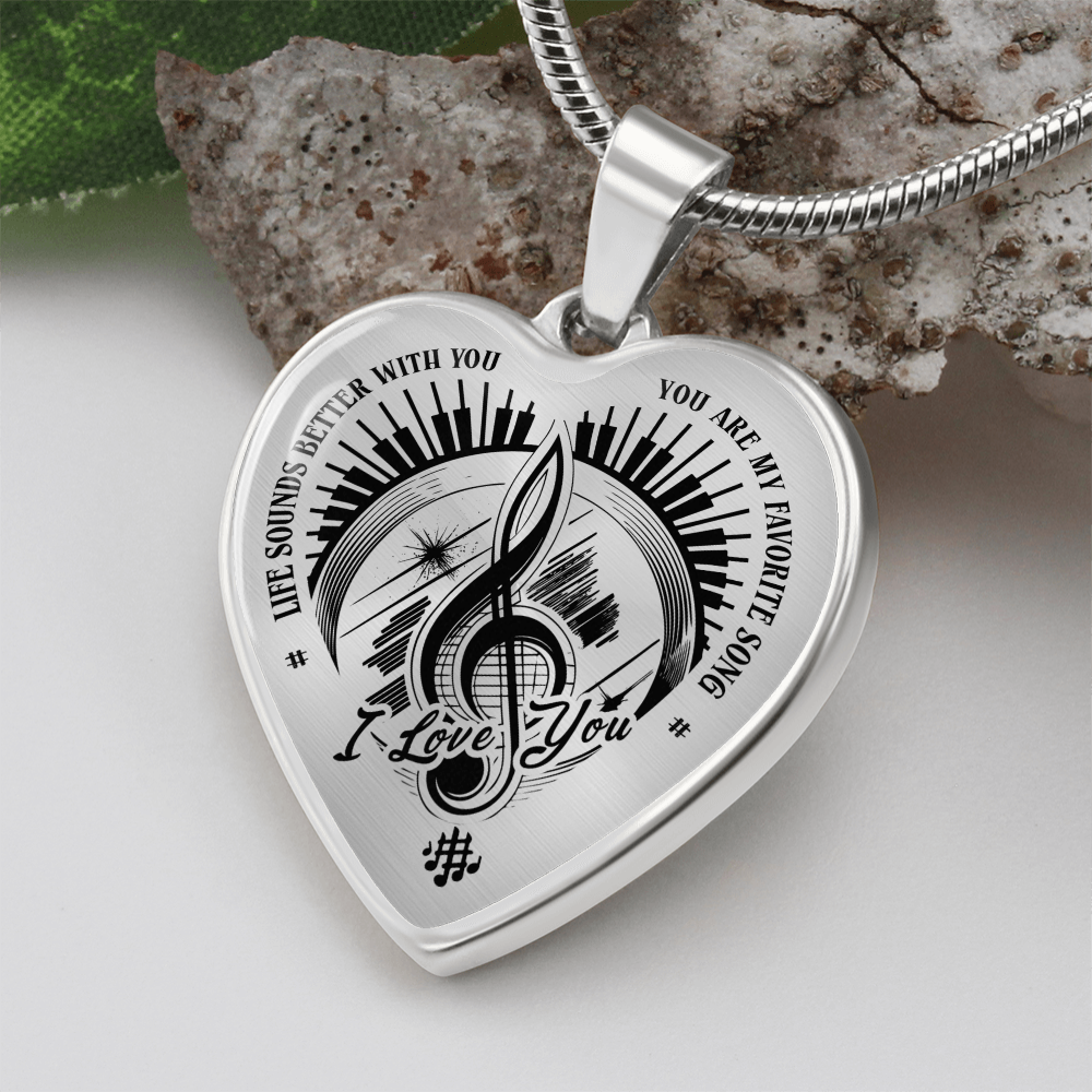 I Love You Music Heart Necklace – Personalized Back Engraving Gift