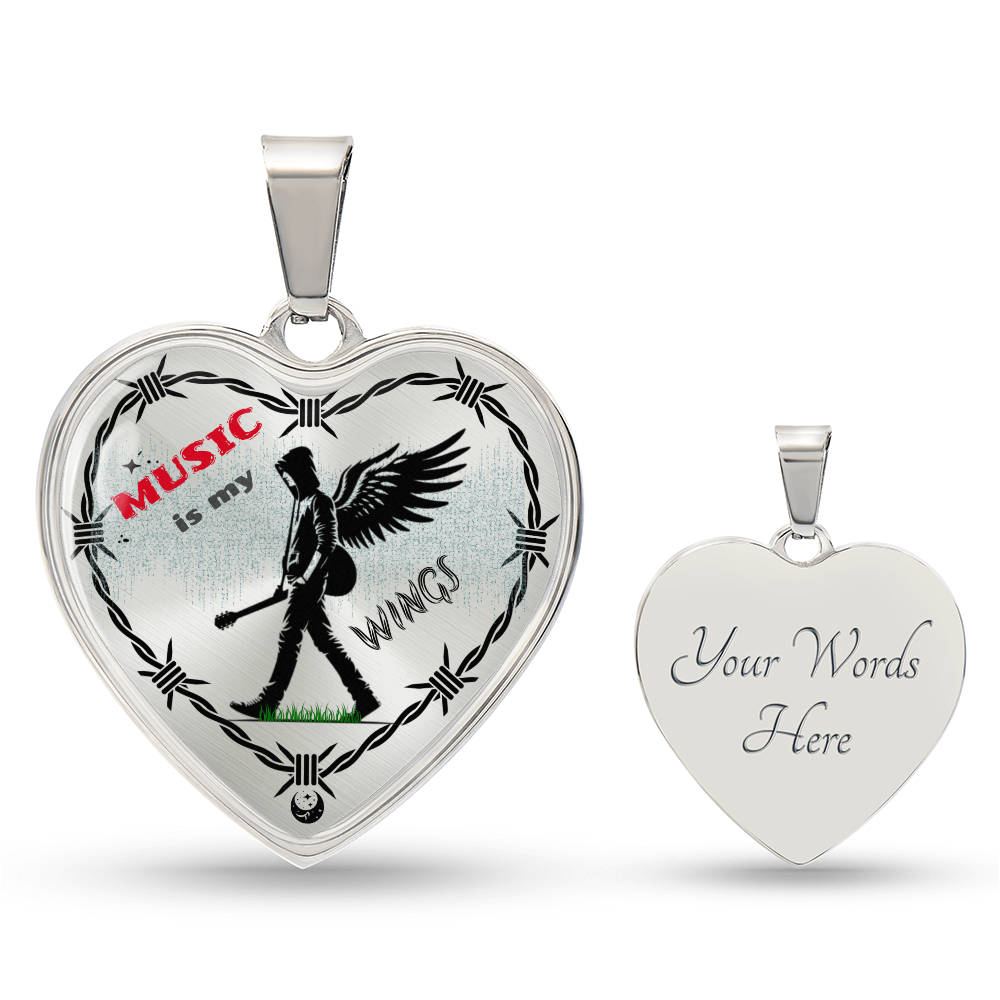 Music Is My Wings Necklace – Guitar Angel Heart Pendant