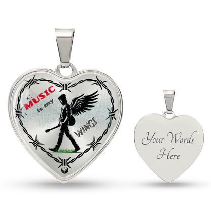 Music Is My Wings Necklace – Guitar Angel Heart Pendant