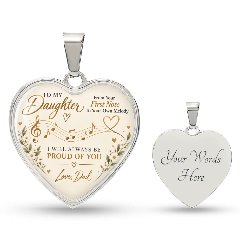 To My Daughter – From Your First Note Heart Necklace