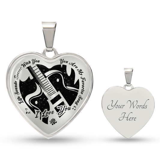 Life Sounds Better With You Guitar Necklace – Personalized Back Engraving Gift