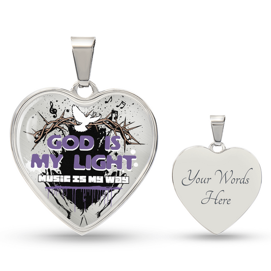 God Is My Light, Music Is My Way – Faith & Music Heart Necklace