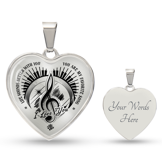 I Love You Music Heart Necklace – Personalized Back Engraving Gift