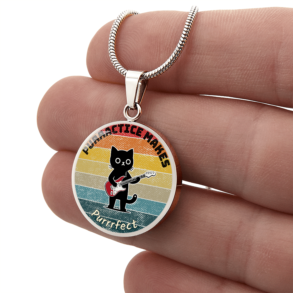 Music Cat Design Necklace – Electric Guitar   Personalized Back Engraving