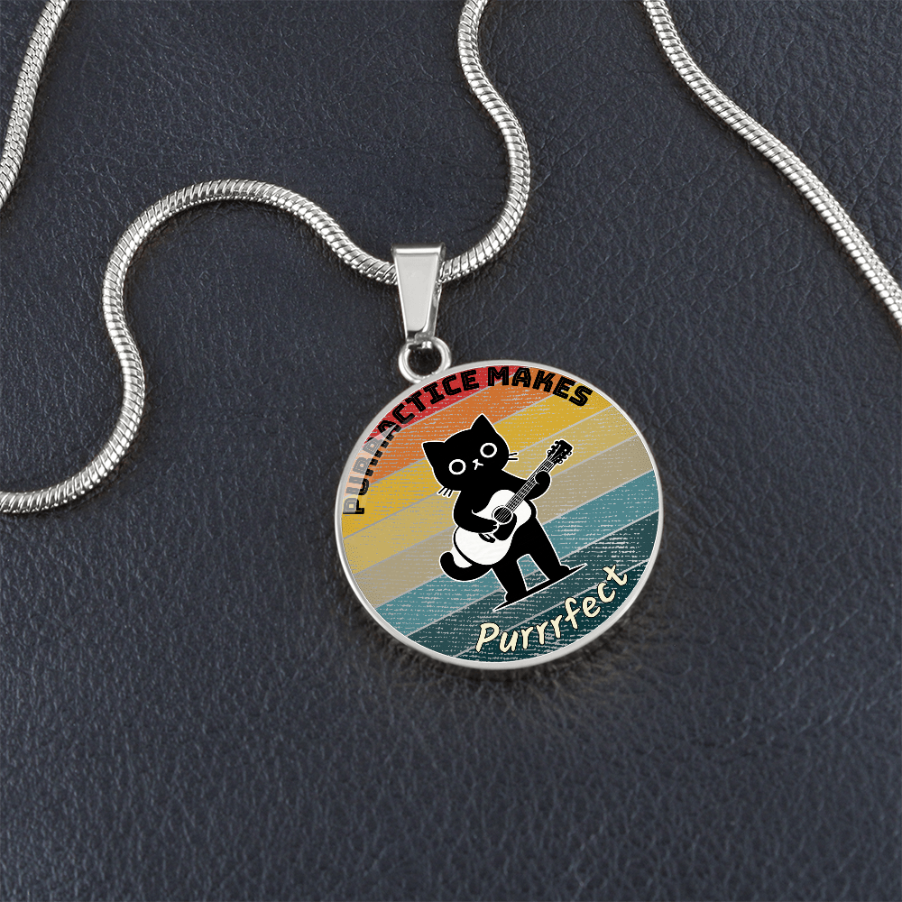 Music Cat Design Necklace – Acoustic Guitar   Personalized Back Engraving