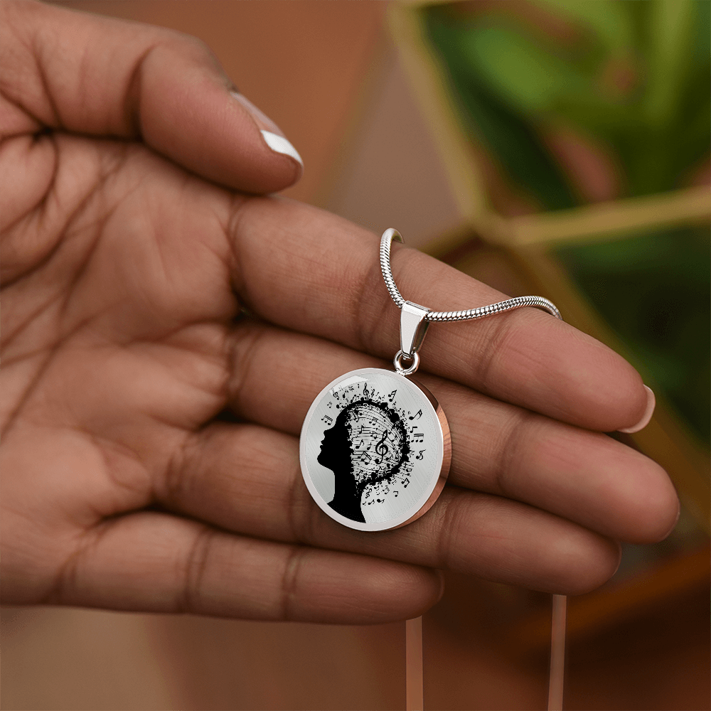 Music In My Min Engraved Circle Necklace