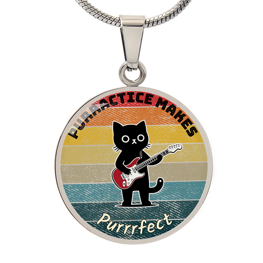 Music Cat Design Necklace – Electric Guitar   Personalized Back Engraving