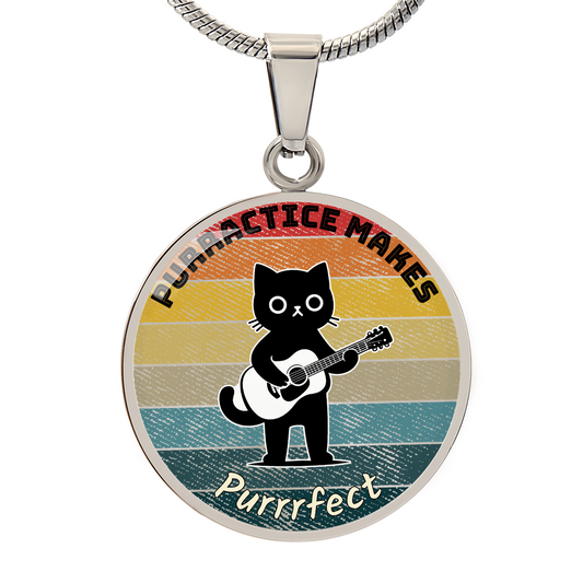 Music Cat Design Necklace – Acoustic Guitar   Personalized Back Engraving