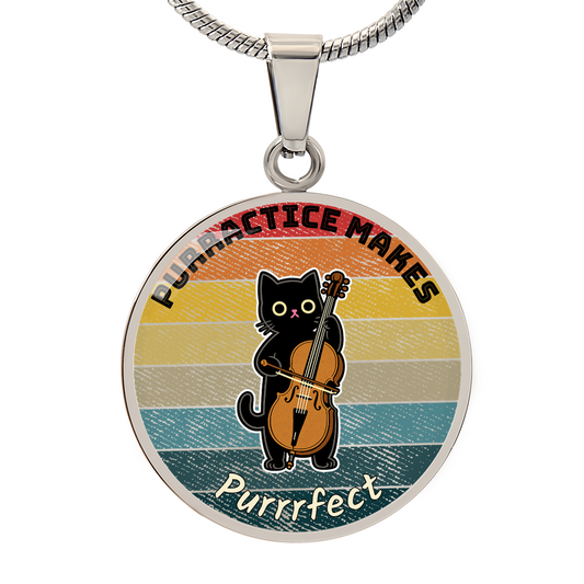 Music Cat Design Necklace – Cello   Personalized Back Engraving