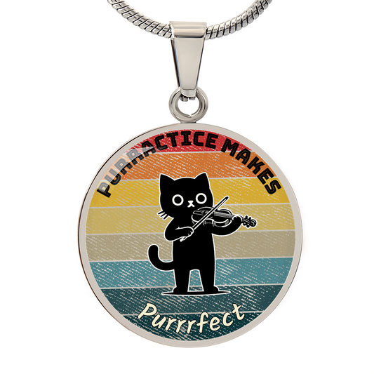 Music Cat Design Necklace – Violin   Personalized Back Engraving