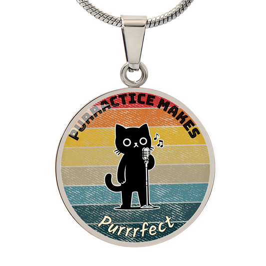 Music Cat Design Necklace – Singer   Personalized Back Engraving