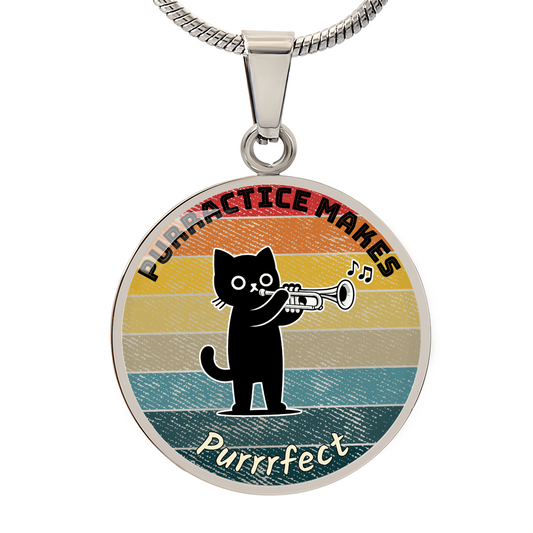 Music Cat Design Necklace – Trumpet   Personalized Back Engraving