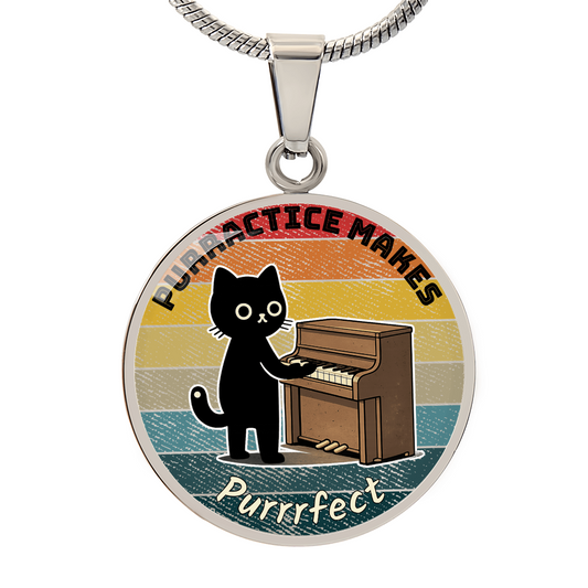 Music Cat Design Necklace – Piano   Personalized Back Engraving