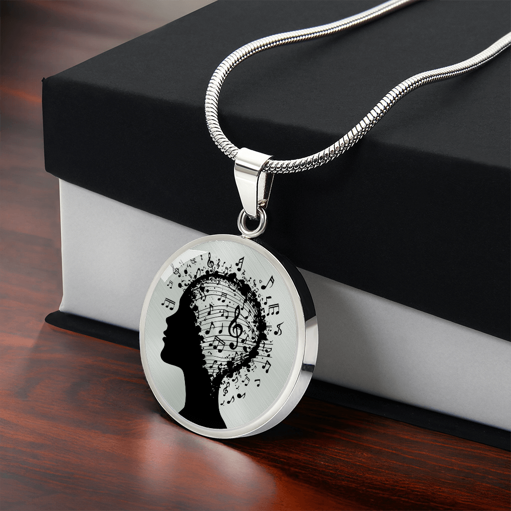 Music In My Min Engraved Circle Necklace