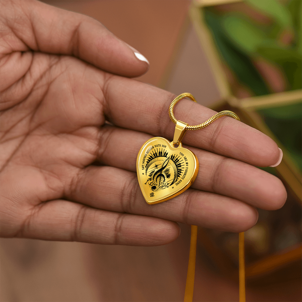 I Love You Music Heart Necklace – Personalized Back Engraving Gift