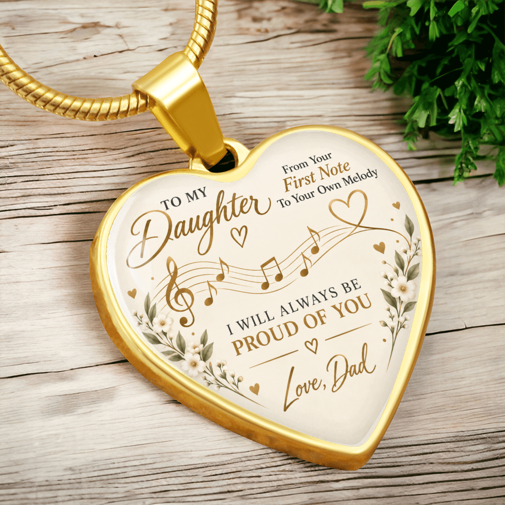 To My Daughter – From Your First Note Heart Necklace