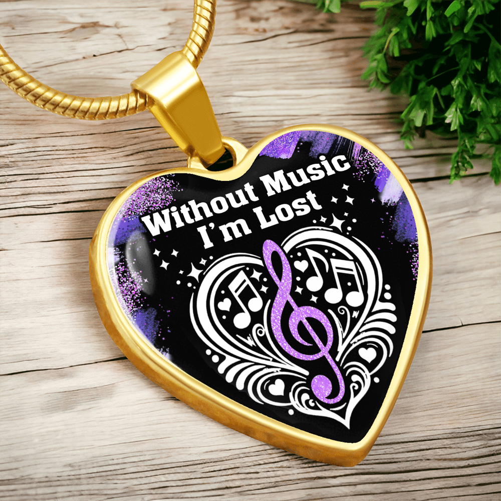 Without Music I'm Lost – Black Heart Music Necklace