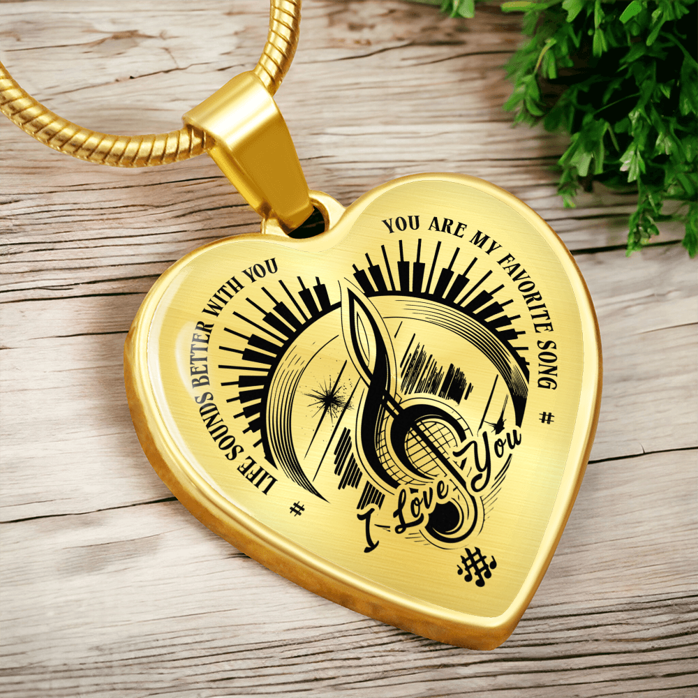 I Love You Music Heart Necklace – Personalized Back Engraving Gift