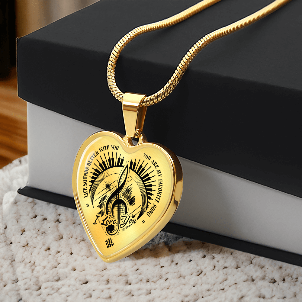I Love You Music Heart Necklace – Personalized Back Engraving Gift