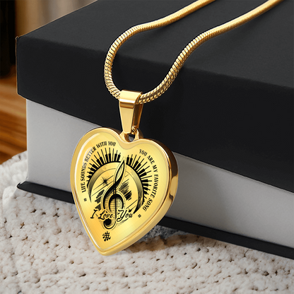 I Love You Music Heart Necklace – Personalized Back Engraving Gift
